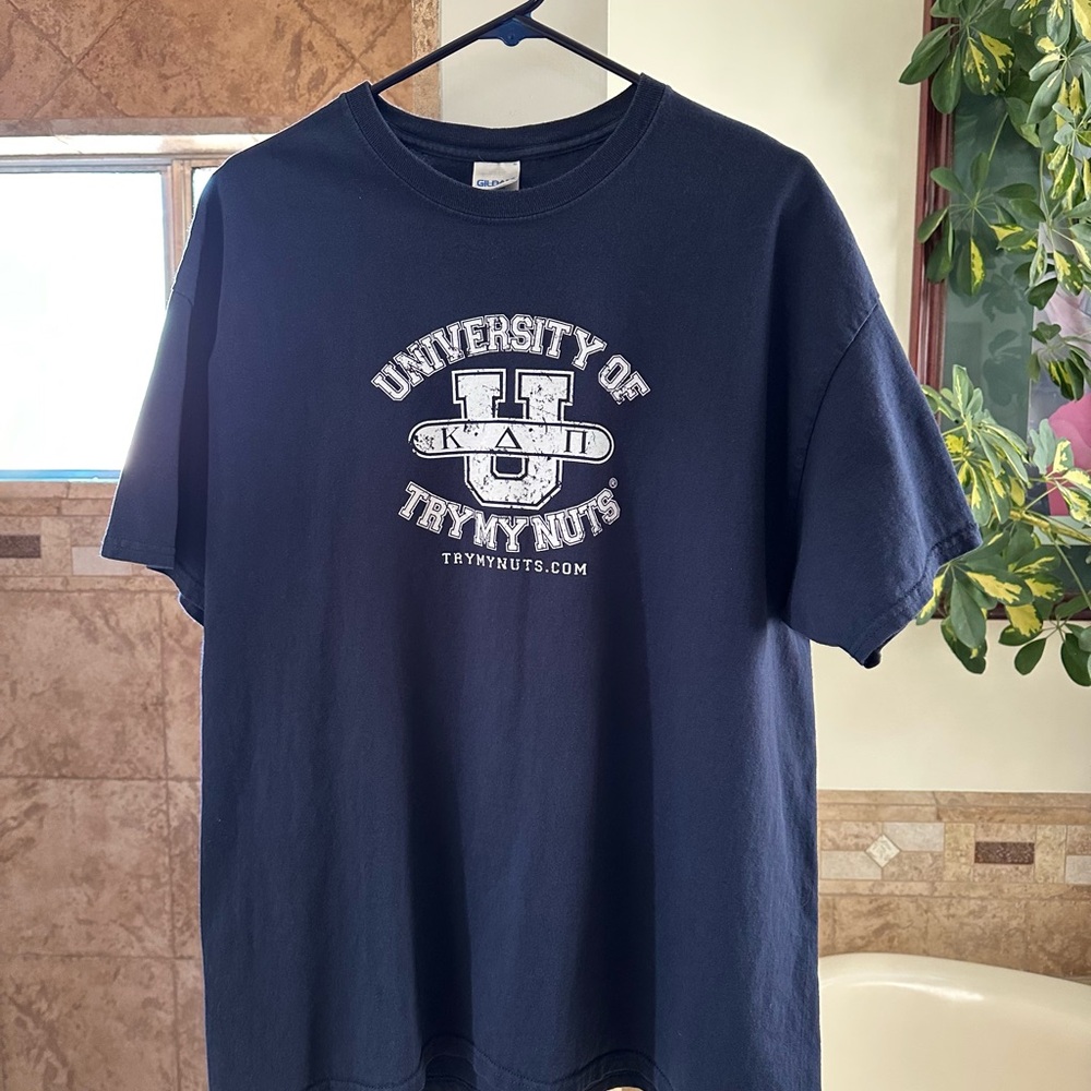 Funny University of Try My Nuts Navy Blue Graphic Tee T-Shirt Size XL
